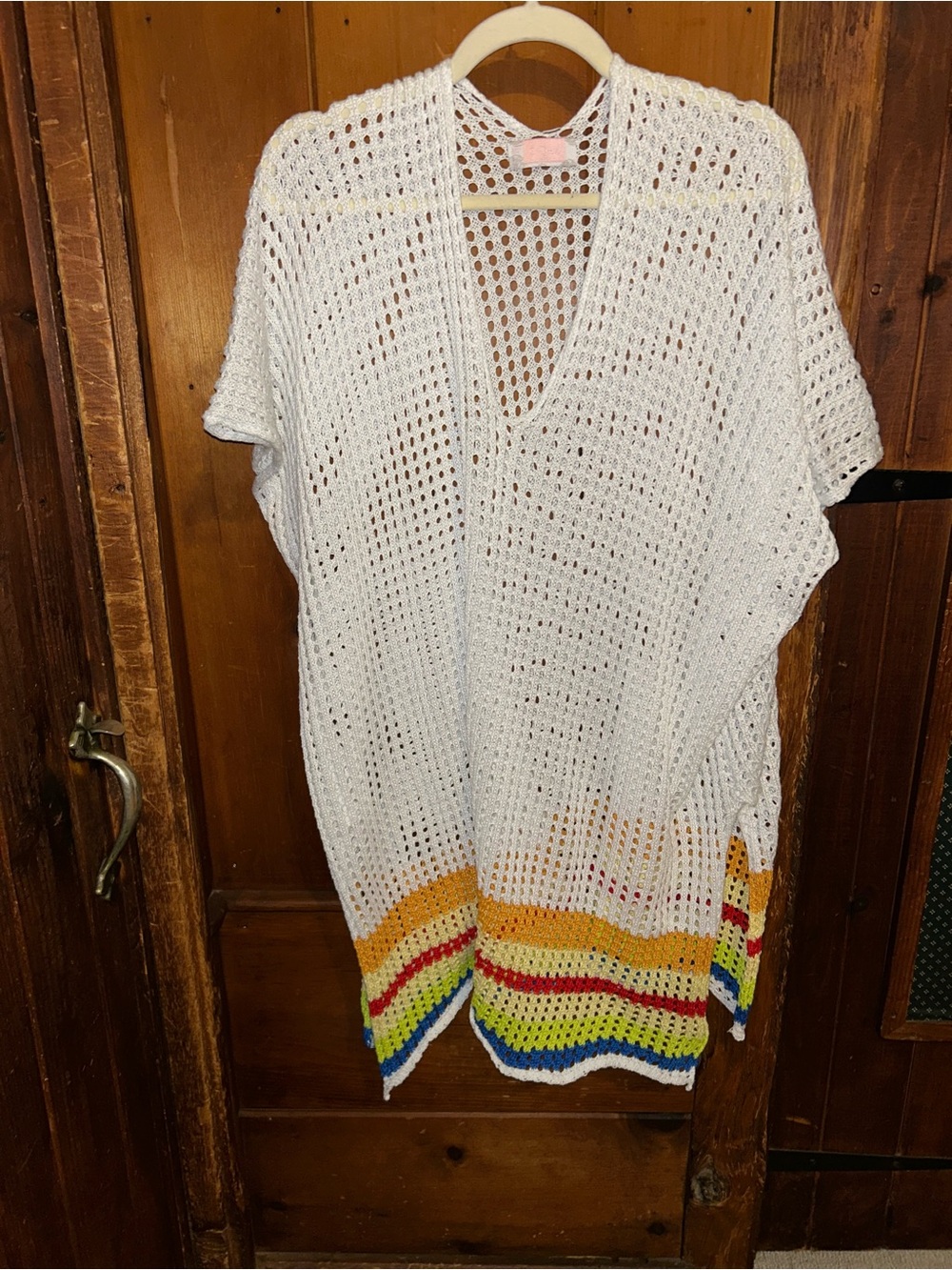 White Crochet Beach Cover-Up with Tropical Trim